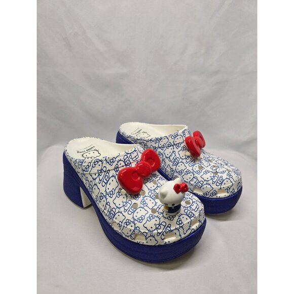 Crocs Hello Kitty Siren Clog Blue White High Heels Women's 12/Mens 10 - Picture 1 of 14